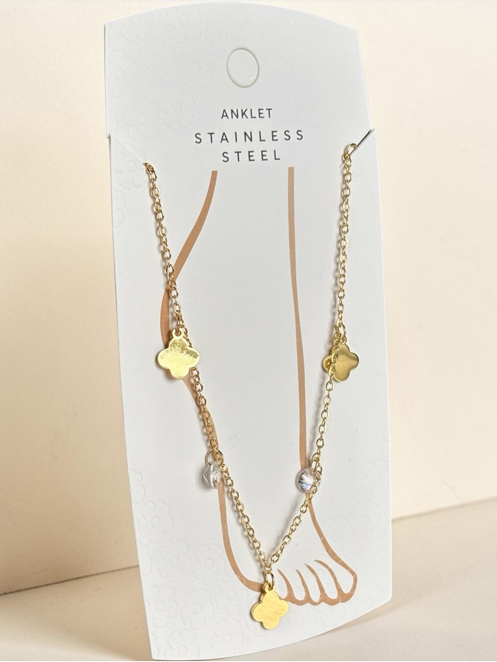 Gold Stainless Steel Clover Charm Anklet